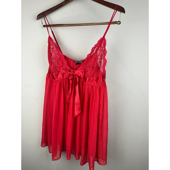 Victorias Secret Nightie Womens XL Red Short Sheer Chiffon Lingerie Babydoll Y2K - Picture 1 of 7